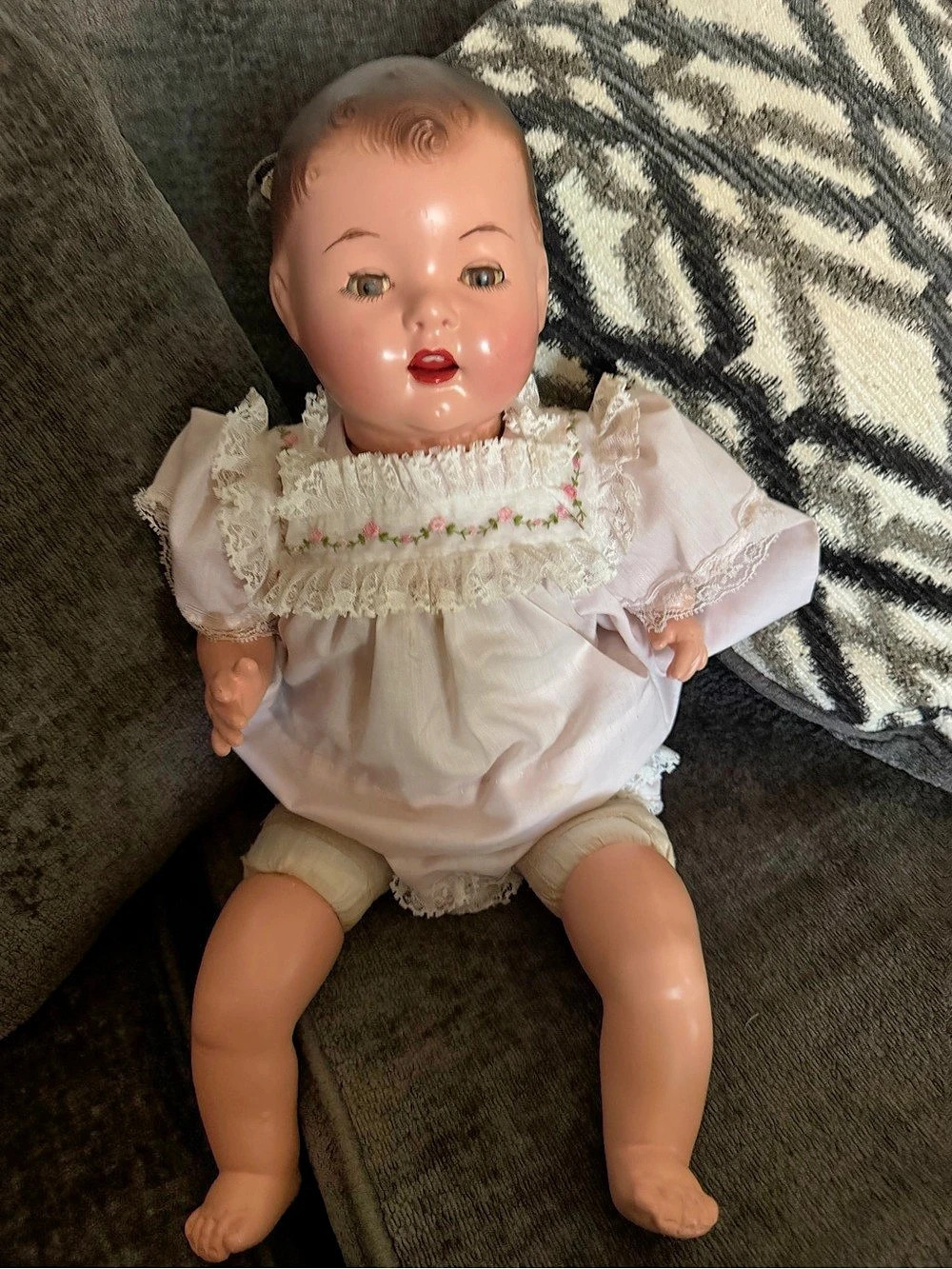 Vintage Baby Doll in White & Pink Floral Dress